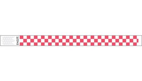 Tyvek 3/4" Wristbands - Checkers Neon Red