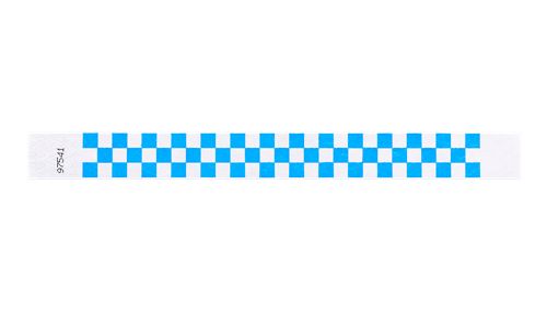 Tyvek 1" Wristbands - Checkerboard Neon Blue