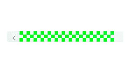 Tyvek 1" Wristbands - Checkerboard Neon Green